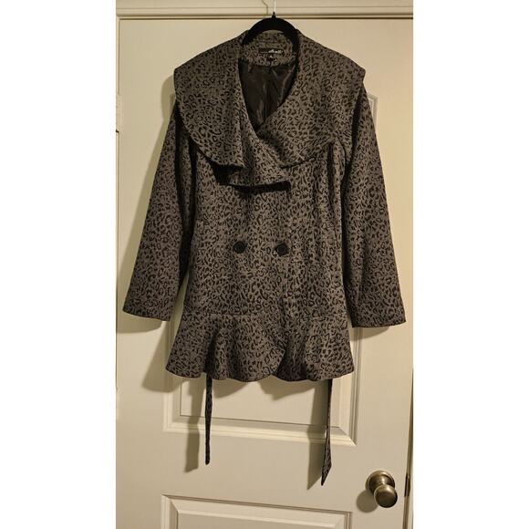 Willi Smith Leopard Print Coat Womens Size S Black Gray Jacket Belted Lined - Picture 4 of 11